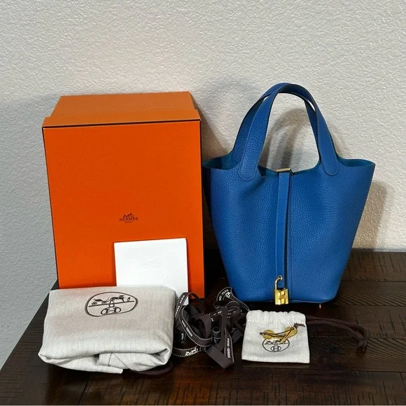 HERMES Picotin 18 Taurillon Clemence Gold Hardware Stamp Y 2021 Color Mykonos - Picture 1 of 10